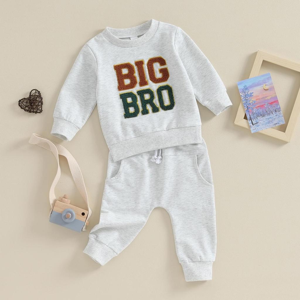 Tinute de toamna pentru copii mici, cu broderie cu litere, decolteu, cu maneca lunga, hanorace si pantaloni lungi, set de haine 2 buc.