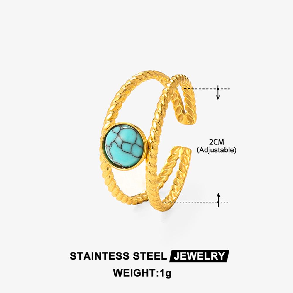 Middle East Titanium Steel Ring Female Turquoise Geometric Non-Fading Stainless Steel Ring