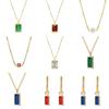 Emerald Cube Zircon Necklace Earrings Titanium Steel Multi-14K Gold Color Lasting