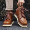 מגפי עור אמיתי לגברים אופנת יוקרה חומים נעלי פלטפורמה לחוץ כלים עבודה מגף בוקרים אביב סתיו קרסול בוטס גברי