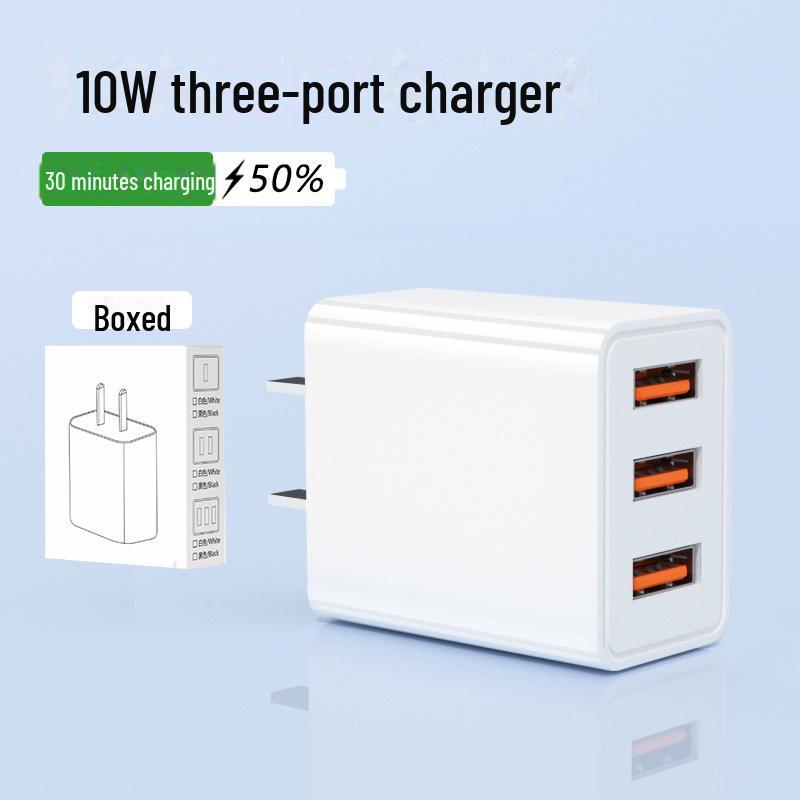 

Потрійний USB-зарядний пристрій потужністю 10 Вт, сертифікований 3C для Huawei, Apple і Android - дорожній адаптер для швидкого заряджання 10W three-port charger, box