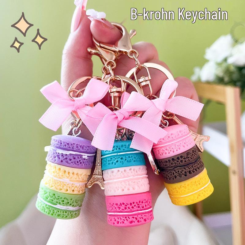 Exquisite Macaron Cake Keychain - Cute Couple Bag Charm, Stylish Car Pendant