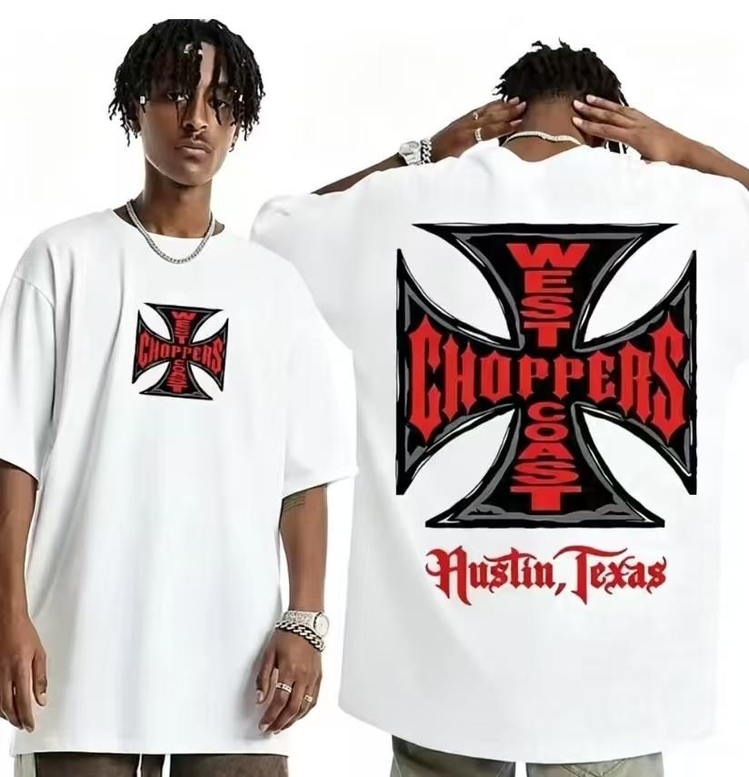 T-shirt Unisex West Coast Choppers con Stampa Croce Nuova Cotone Traspirante Comfort Oversize Hip Hop Motocicletta Manica Corta
