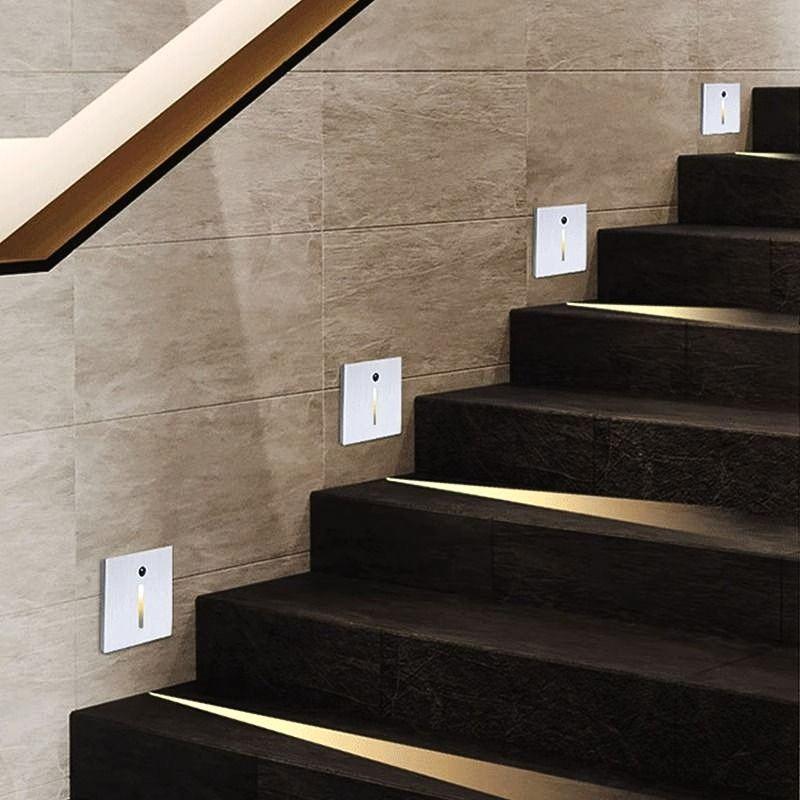 Smart Motion Sensor LED Stair Footlight Indoor Outdoor Stair Wall Lamp Recessed LED Step Light Staircase Bedroom Decoration