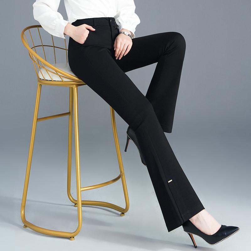 Women's High Waist Slimming Micro Flare Pants, Petite Split Cropped Style for Spring & Autumn - 2026