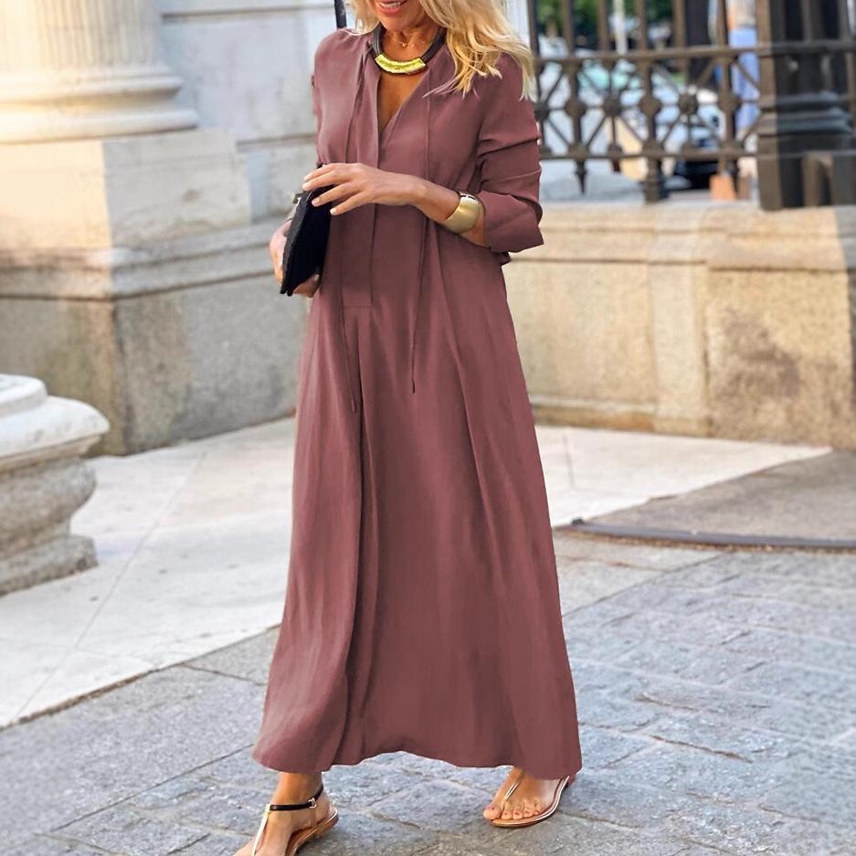 Women's Long Sleeve Maxi Dress in Solid Colors - Olive Green, Black, Wine Red, Gray, Blue, Green