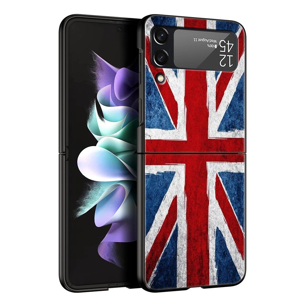 England UK Flags Phone Case For Samsung Galaxy Z Flip3 Flip4 Flip5 PC Bumper Shell For Z Flip 3 4 5 Black Hard Folding Cover