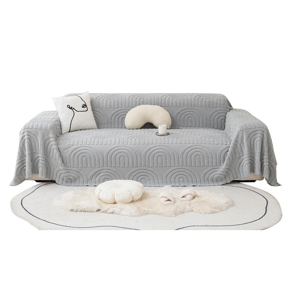 Husă de canapea cu arc de pluș de culoare solidă prosop iarnă caldă pătură canapea prosop anti-zgârieturi husă de canapea all-inclusive pânză