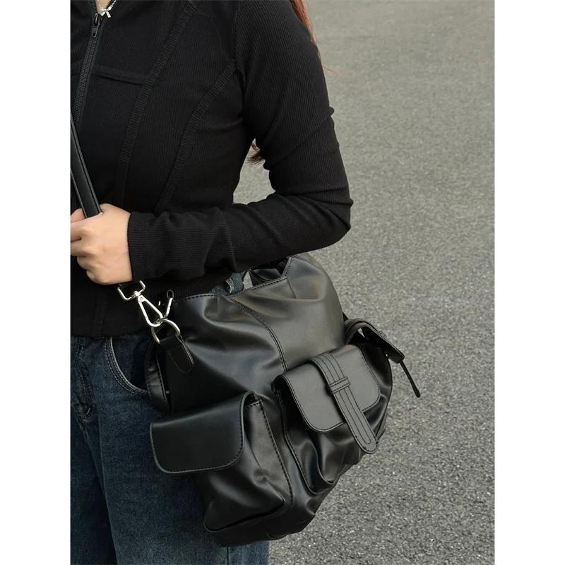 American Retro Large Capaci Motorcycle Messenger Bag 2025 Fall and Winter New Arrival This Year Popular Multi-Pocket Black ...