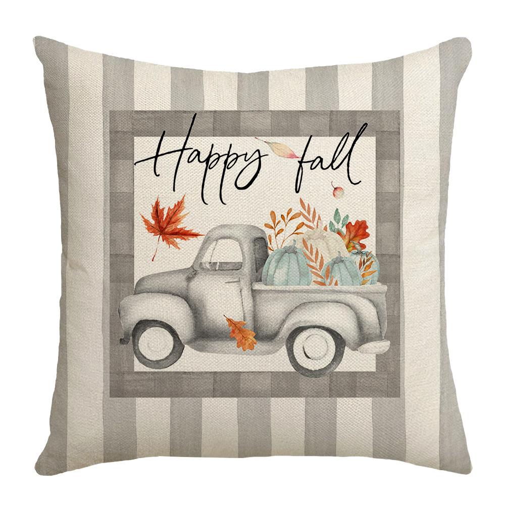 Thanksgiving Pillow New Pumpkin Farm Car Maple Leaf Gray Festival Party Decoration Sofa Pillow Cover