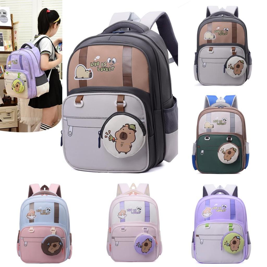 Childrens Oxford Fabric Backpack With Cartoon Capybara Printed For School Use