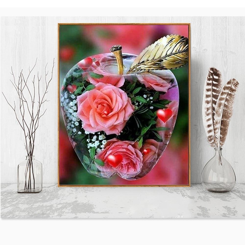 Acheter Peinture diamant thème fleur en cristal de pomme, broderie complète 5D, mosaïque ronde en point de croix, à faire soi-même
