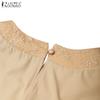ZANZEA Women Casual Round Neck 3/4 Sleeve Loose Lace Patchwork Blouse