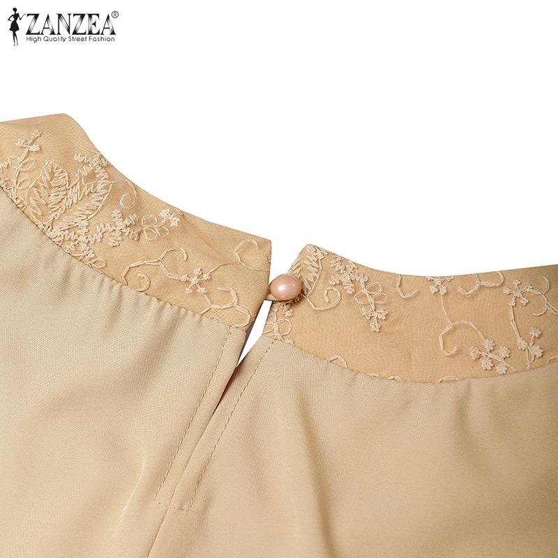 ZANZEA Women Casual Round Neck 3/4 Sleeve Loose Lace Patchwork Blouse