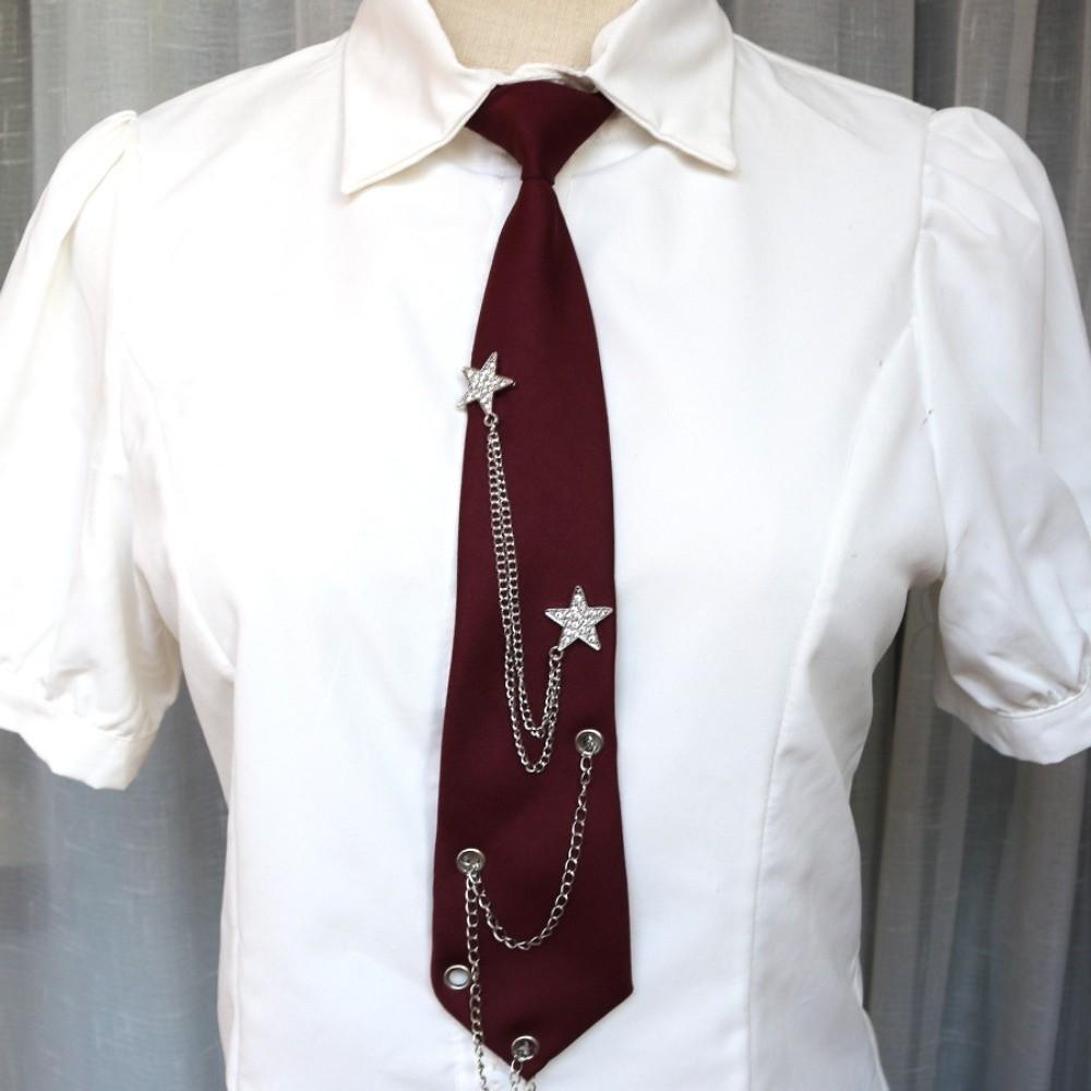 

Y2K Choker Star Chain Tie Collares Geometric Academy Style Pre-tied Tie Necklace Minimalist Candy Color Long Necktie Students
