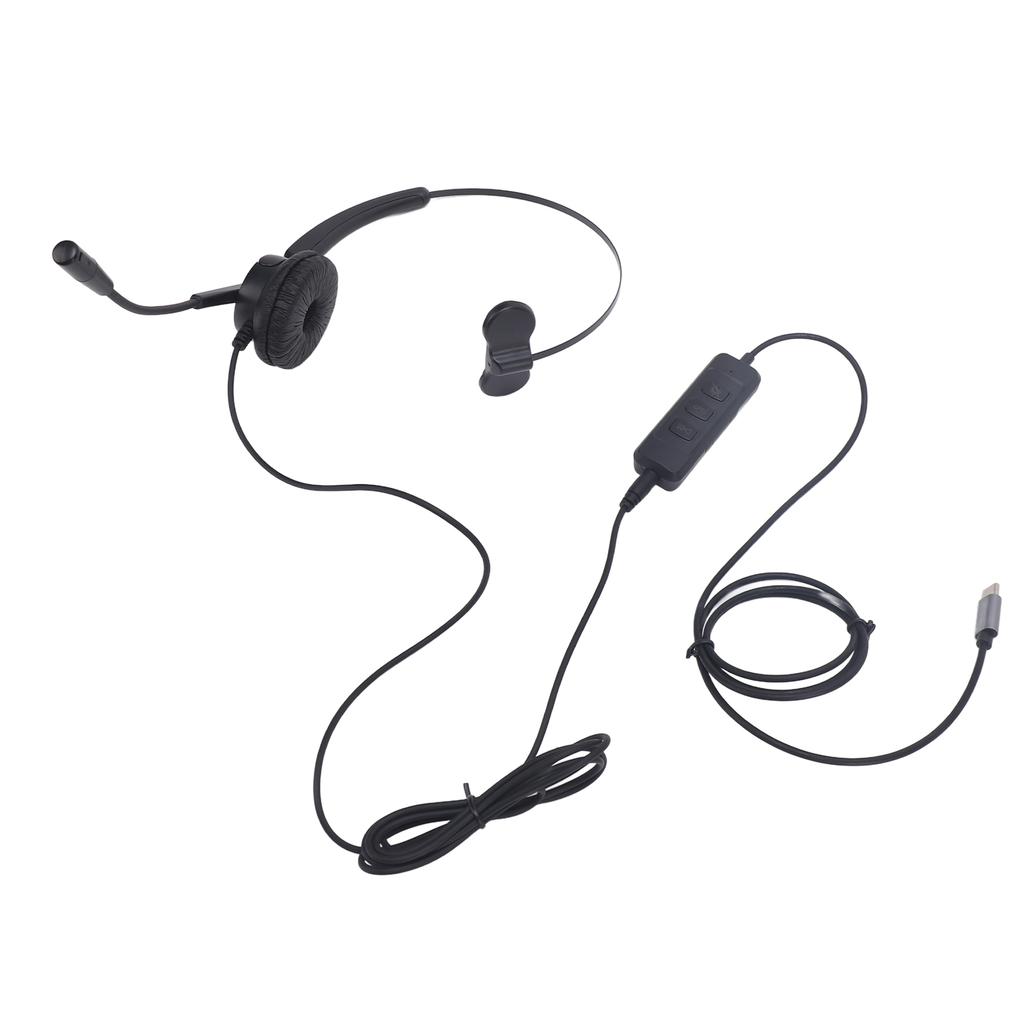 Telephone Headset with Noise Cancelling Microphone Single Ear Support USB C To USB 3.5mm Connector