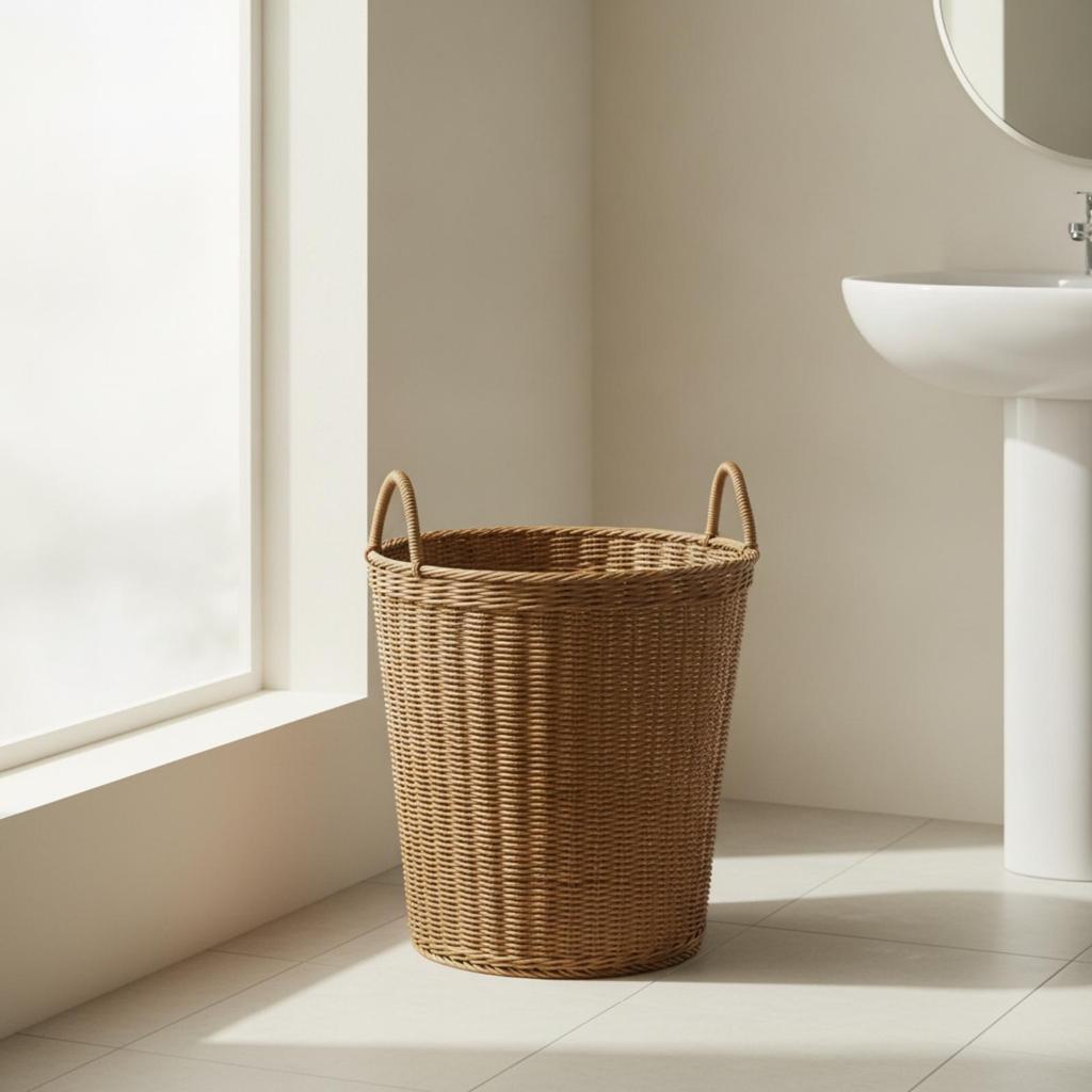 Laundry Hamper Rattan-Look Basket Ventilated for Bedroom