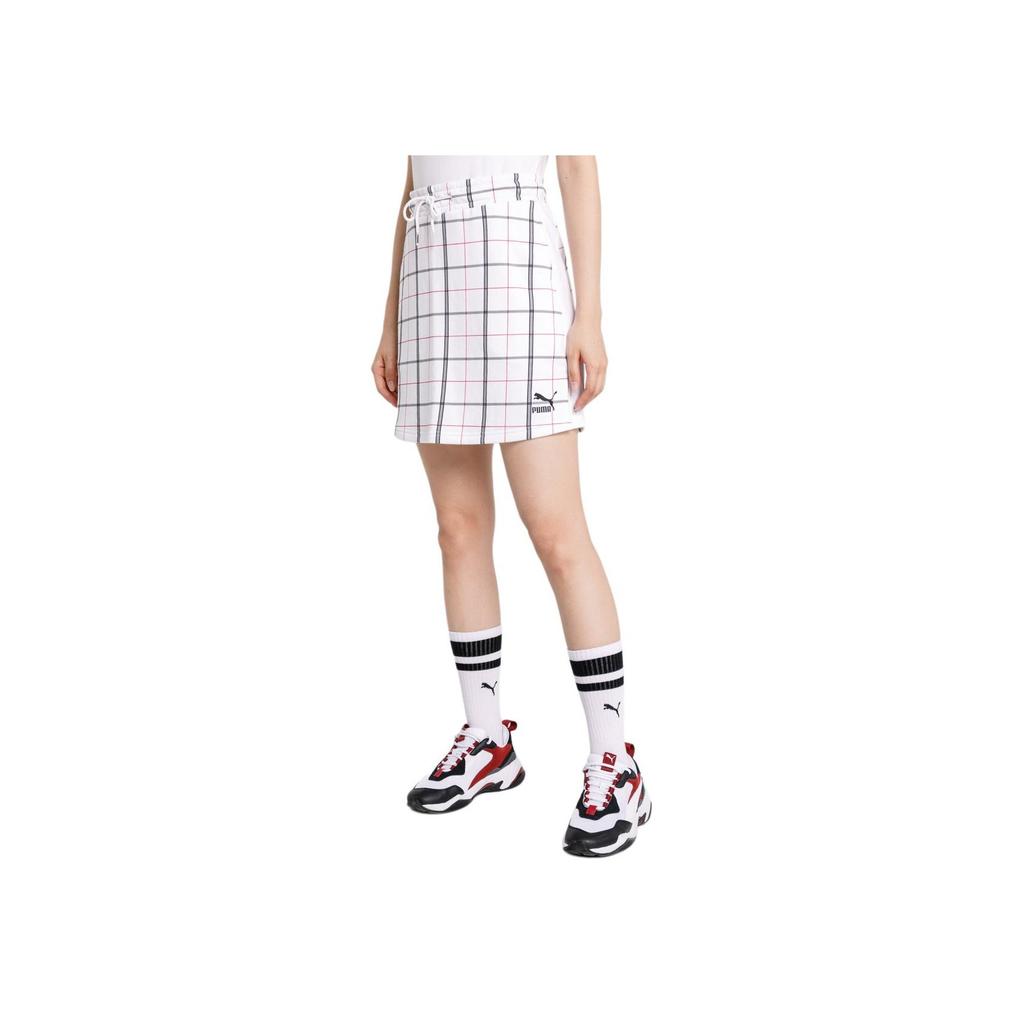 Puma Breathable Comfortable Versatile Plaid Print Slim Fit Casual Skirt Women skirts White 597893-02