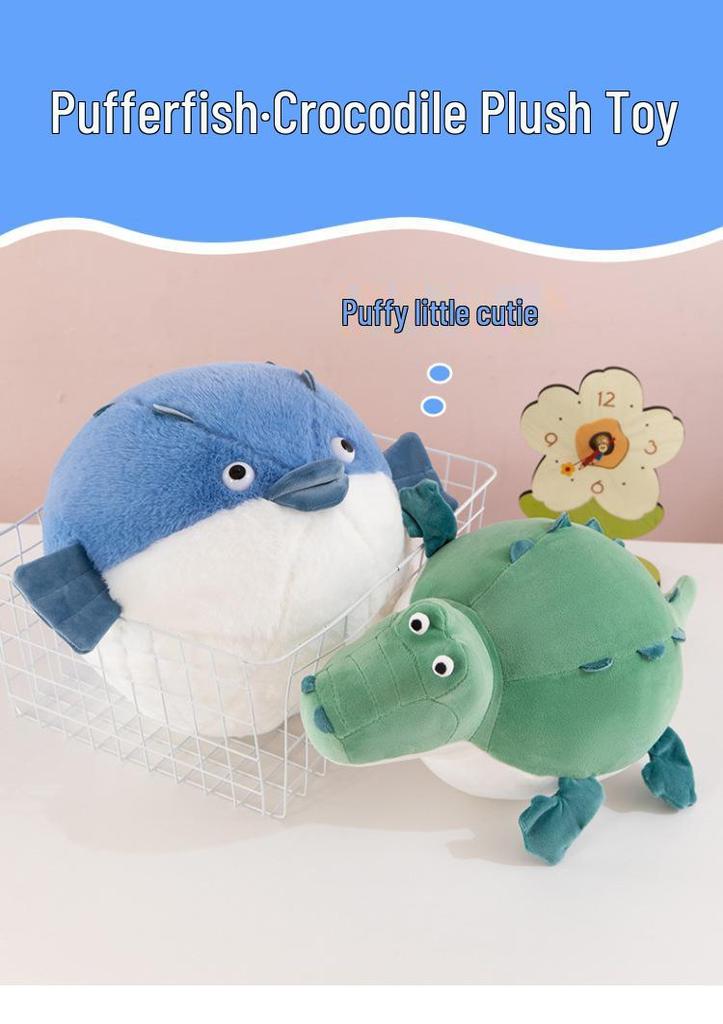 Cute Round Crocodile & Pufferfish Plush Toy Cushion for Kids - Perfect Birthday Gift