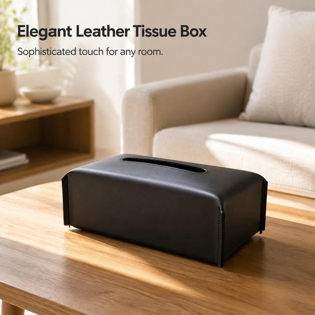 Luxury Style Tissue Box Cover PU Leather Rectangular Napkin Organizer Compact Tissue Holder for Bedroom Bathroom Vanity