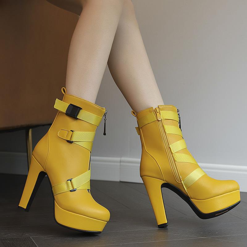 New belt buckle strap side zipper short boots knight boots water platform thick high heels large size boots