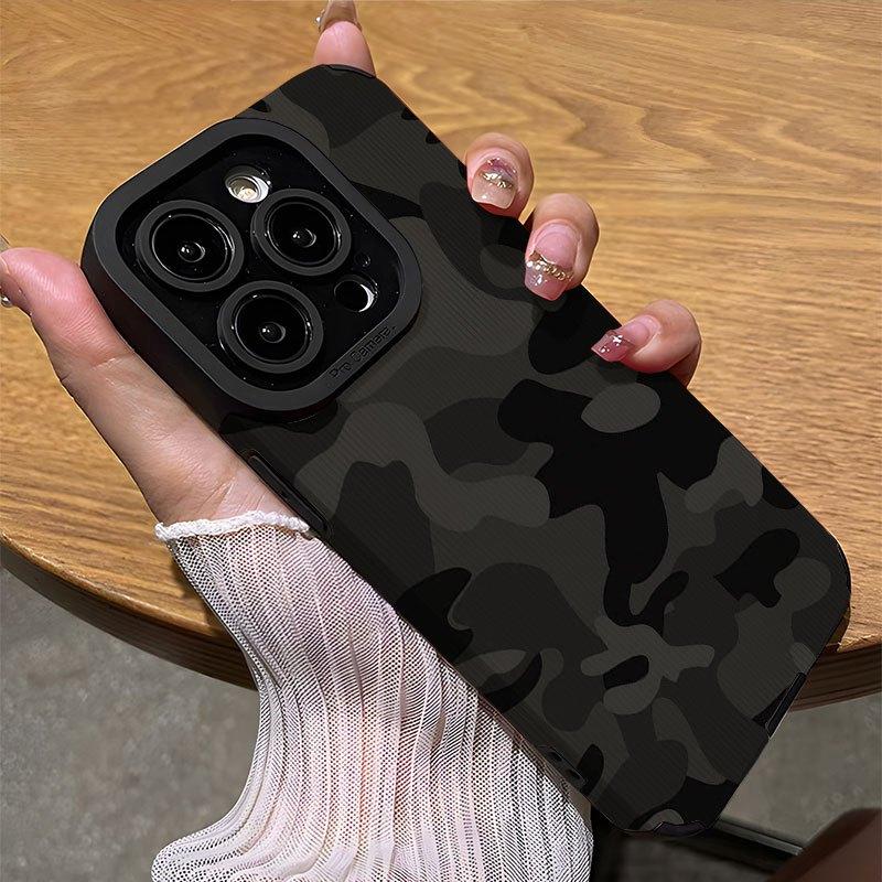 Black Camouflage Pattern Design Phone Case Suitable for iPhone 17 16 15 14 13 12 11 Pro/Max/Plus Anti Drop and Shockproof