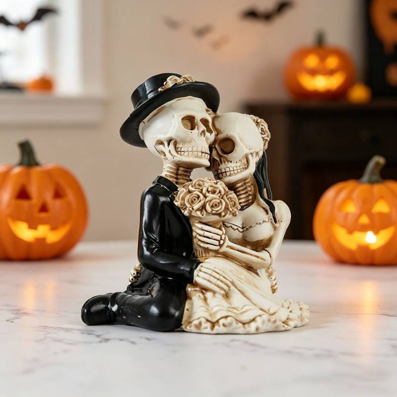 Coppia di Scheletri Classica di Halloween Statuetta in Resina per Decorazione Casa Giardino