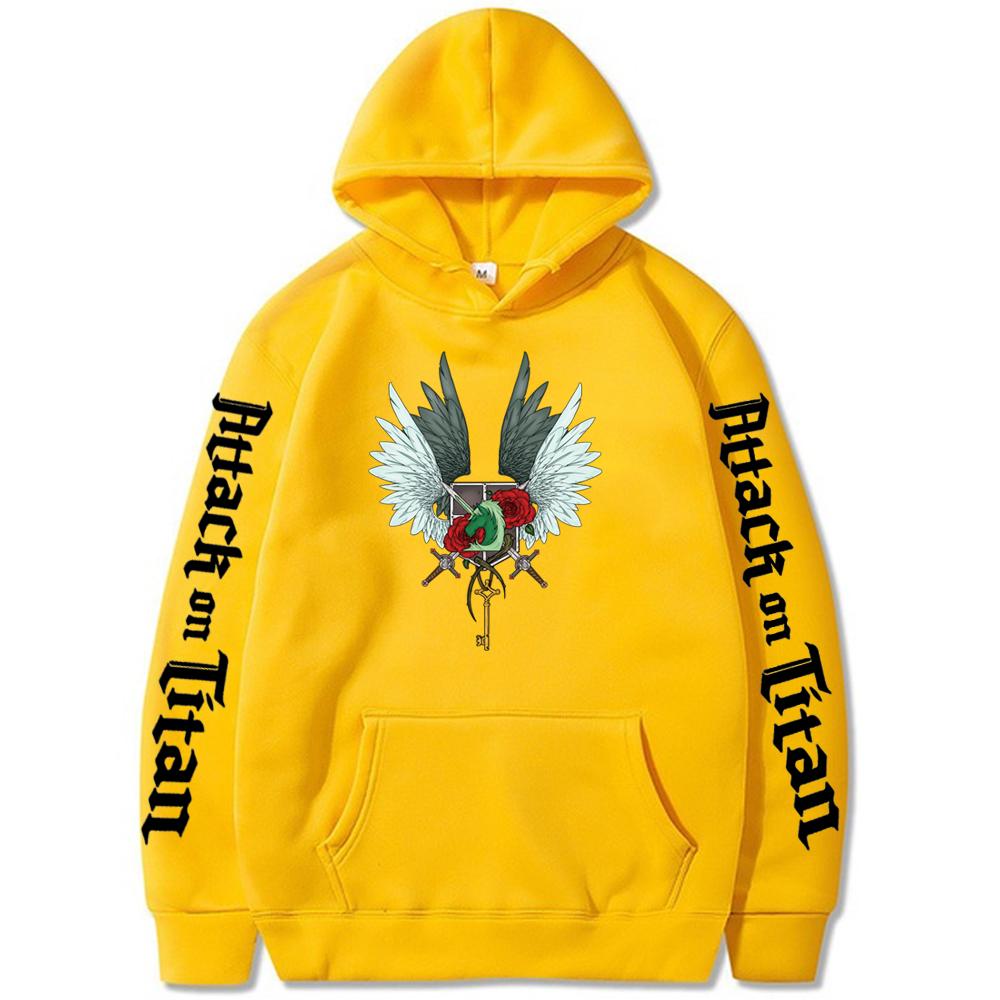 

Японская аниме-атака титанов, одежда для мужчин и женщин, толстовки с капюшоном в стиле манга, толстовка большого размера, унисекс, уличная одежда в стиле Харадзюку, топы 4XL жёлтый