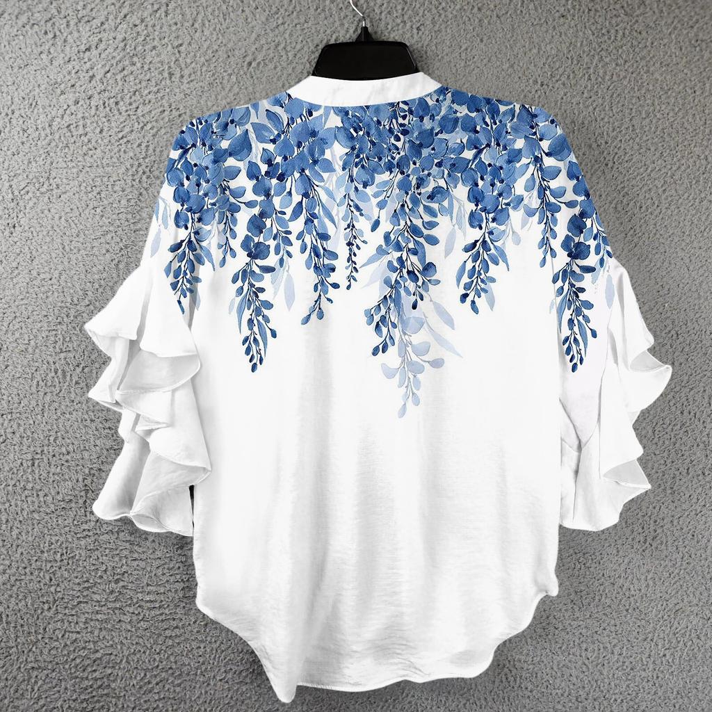 Summer Tops For Women Cute V Neck 3/4 Sleeve Blouses  Print Top Casual Shirts