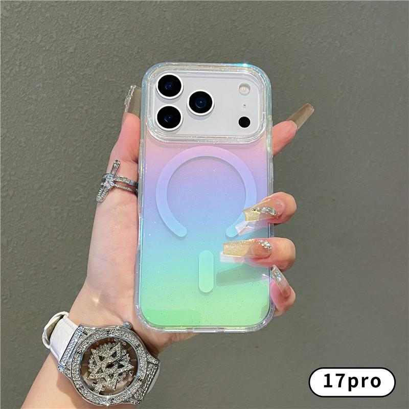 Applicable to Apple 17 mobile phone case color-plated transparent glitter iphone17promax diamond pattern magnetic case 17pro
