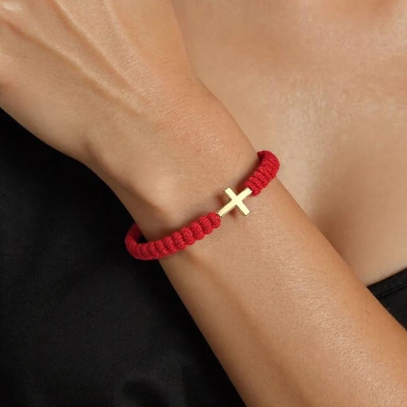 Adjustable Woven Crucifix Bracelet for Fashionable Couple Braided Rope Handchain Trendy Unisex Wristband Accessories