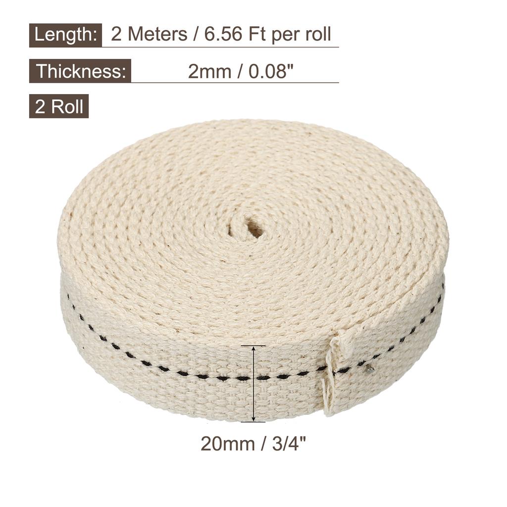 2 Roll Oil Lamp Wick Cotton Lanterns Wick with Black Stitch for Kerosene Burner Lighting  13/15/20/22/25mm Flat 6.5/10 Foot