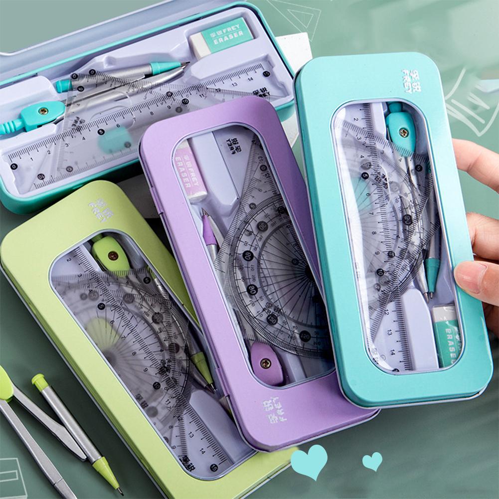 7-Piece Multi-Functional Drawing Tool Set with Colorful Cases for Students and Artists