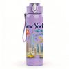 1PC New York Sun Cityscape Art 750ml Color Plastic Sports Water Bottle Leakproof Flip Straw Lid Suitable for Sports Office Home Use