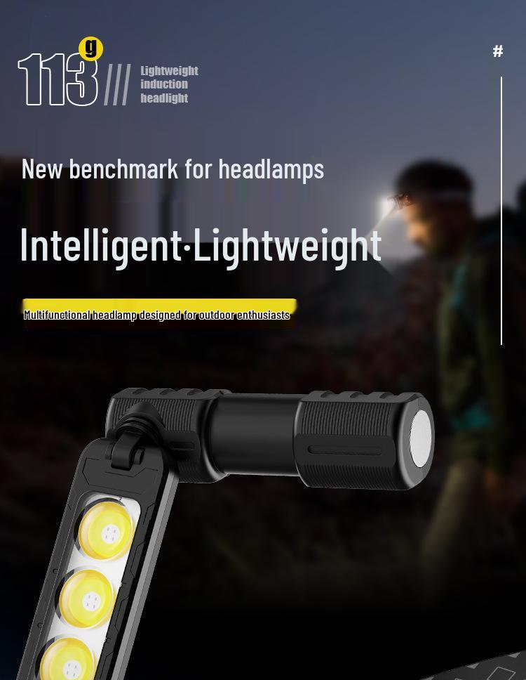 Multifunksjonell roterende magnetisk hodelykt med elektrisk display