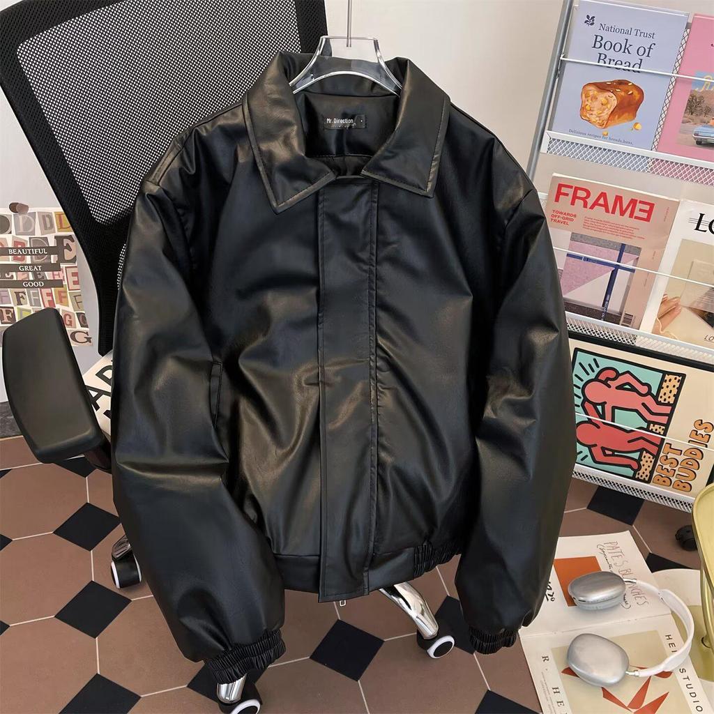 Stylová pánská polstrovaná kožená motorkářská bunda s límcem pro teplo a pohodlí