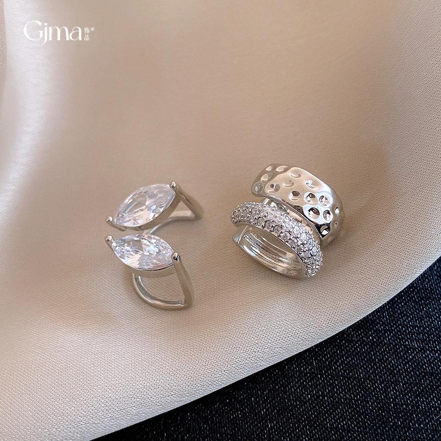 Cold wind geometric leaves zircon earclips personality temperament no earrings earrings women
