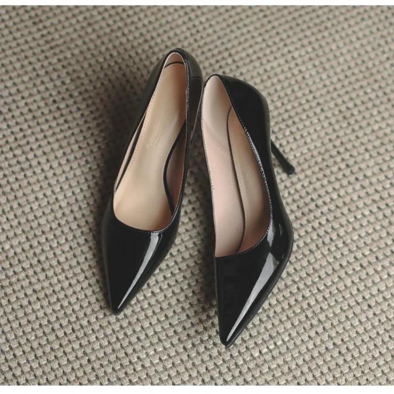 Fashion Autumn New Nude Lacquer Leather High Heels with Thin Heels Versatile Pointed Shallow Mouth Single Shoes