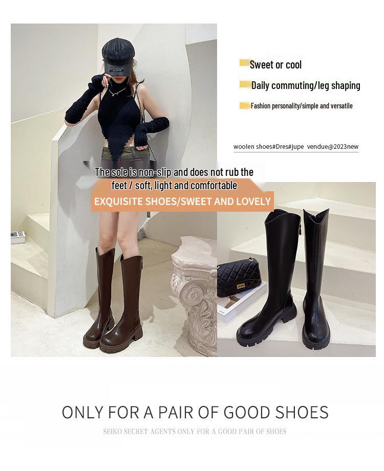 2024 V-Neck Women's Riding Boots: Knee-High with Thick Sole for Heightening & Slimming.