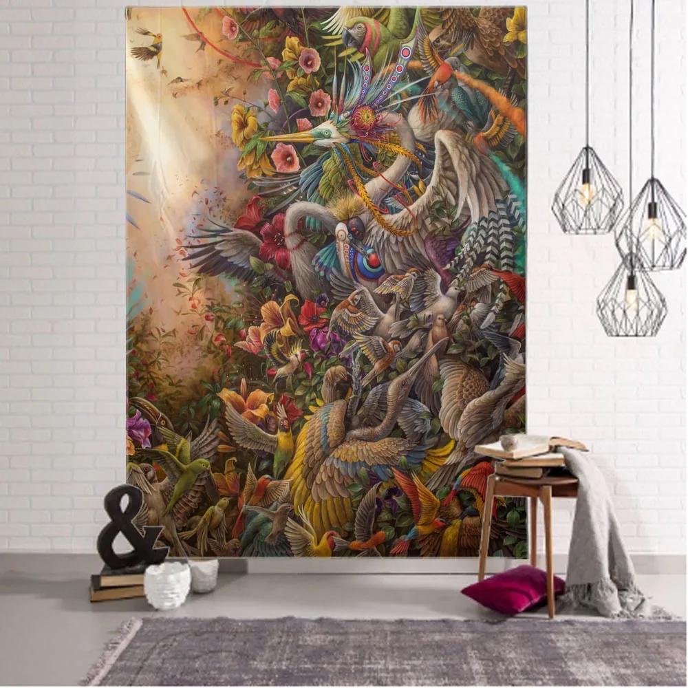Flower, Bird, Plant Tapestry, Animal Wall Hanging Cloth, Hippie Kawaii Room Decoration Aesthetics, Bohemian Wall Decoration