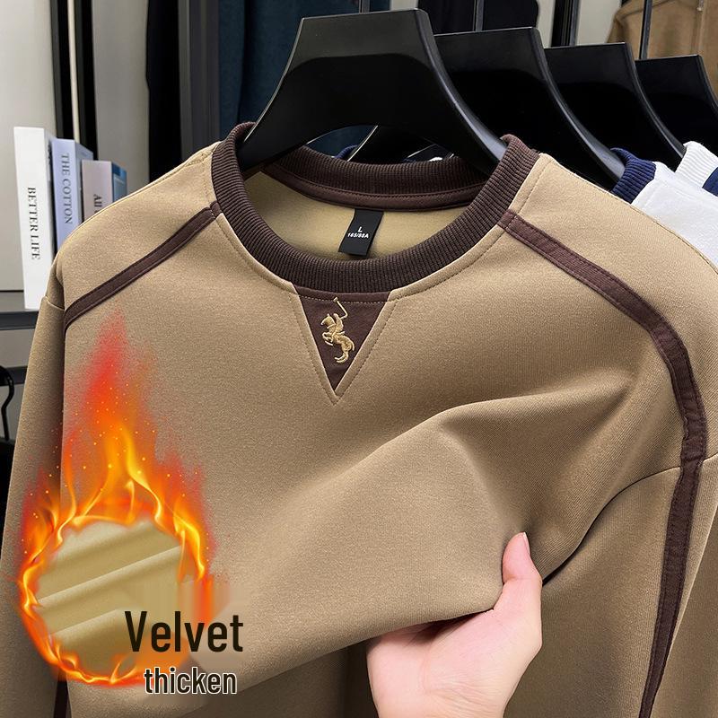 Embroidered Pony Logo Men's Sweatshirt: Fleece-Lined Cotton Blend for 2025 Autumn/Winter Fashion