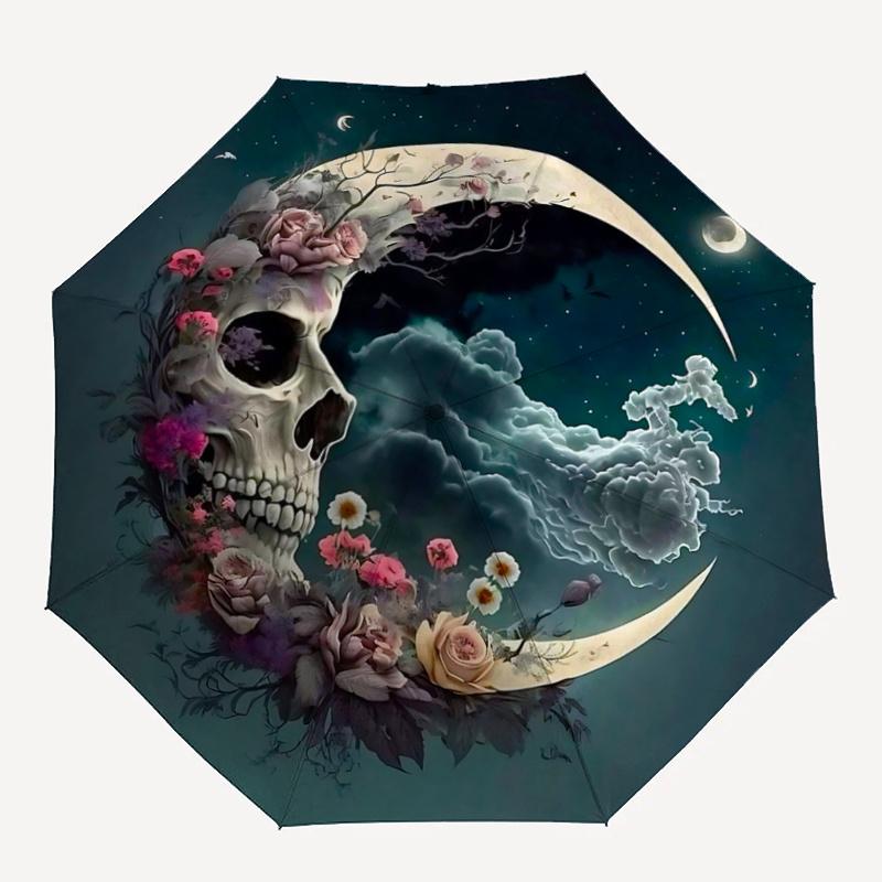 1pc Moonlit Skull Automatic Open/CloseUmbrella,Compact Umbrella for Men & Women Day Gift.N062