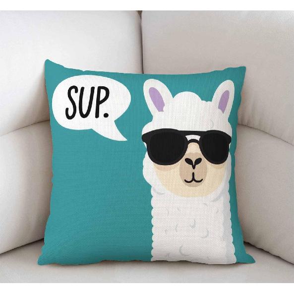 Swono Funny Llama Decorative Throw Pillow Cover Case,Sup Llama Cotton Linen Outdoor Pillow Cases Square Standard Cushion Covers for Sofa Couch Bed