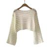Couverture de protection solaire Col rond Manches extra longues Doux Extensible Protection solaire Pulls Hauts Couleur unie Design ajouré Hauts courts en tricot