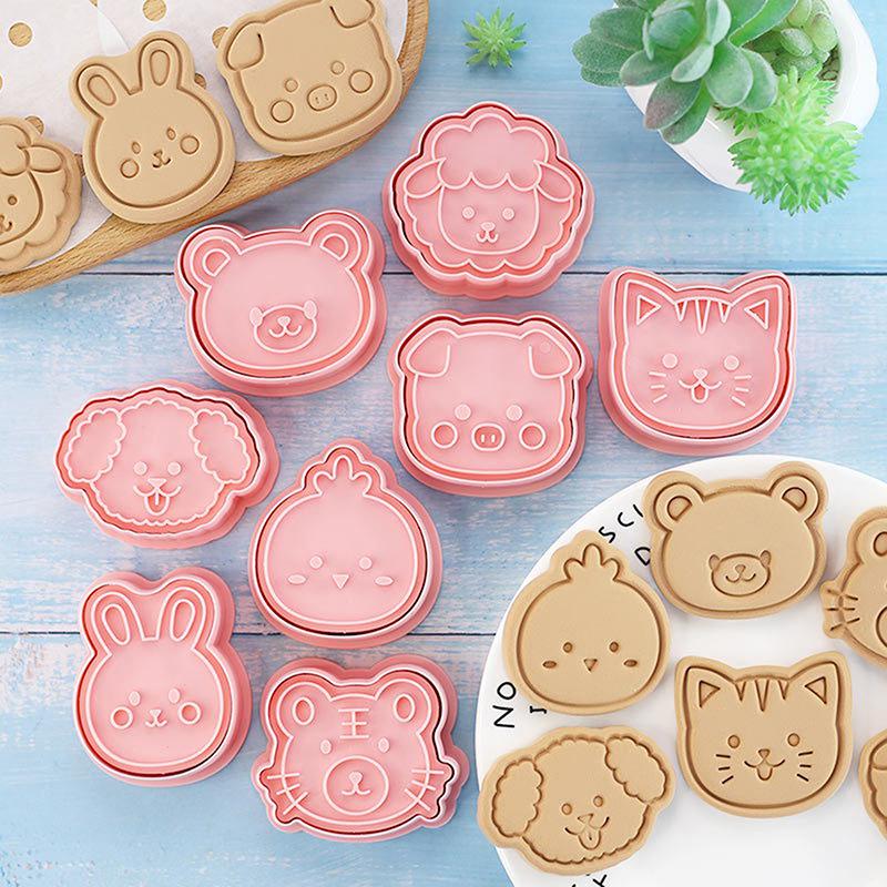 8Pcs Animals Cookie Mold Set Cartoon Cookie Stamp Fondant Cake Decoration Tools 3D Hand Pressure Plastic