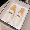 Detail-Oriented Must-Buy Genuine Leather Buckle Half-Open Toe Cap Women's Mule Slippers for Outdoor Wear