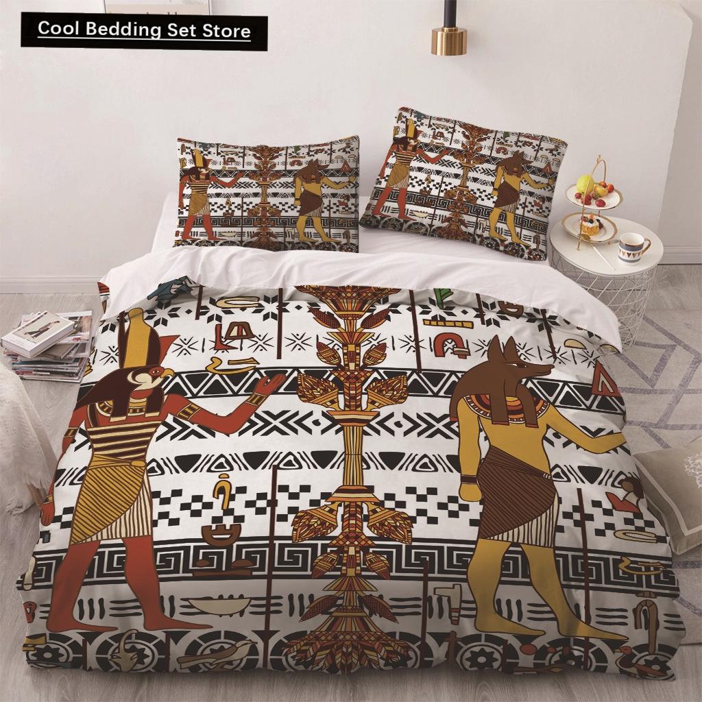 Africa Egypt King Queen Duvet Cover Egyptian Pharaoh Bedding Set for Teens Adults Ancient Frescoes 2/3pcs Polyester Quilt Cover