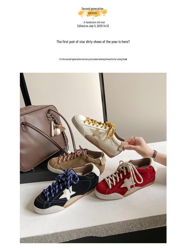 5CM Petite Height-Increasing Korean Color-Block Star White Retro Lace-Up Women's Casual Shoes
