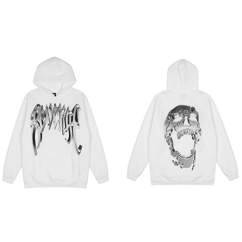 Mens Oversized Hoodie With Embroidered Skull Spine Design Streetwear Casual Pullover Cotton Blend Loose Fit