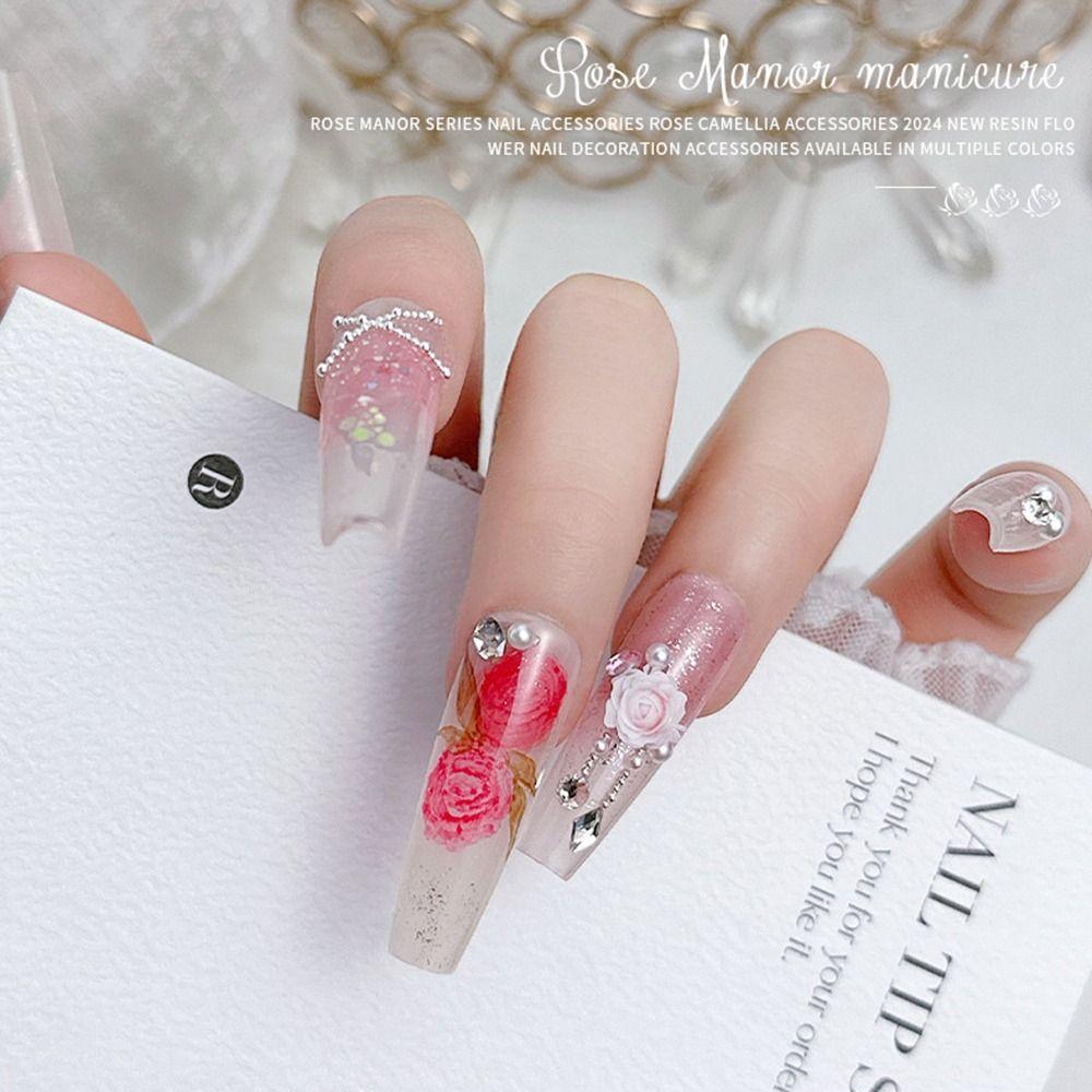 50 Pcs 3D Mixed Size Rose Flower Nails Accessories Resin Gradient Rose Nail Drill Accessories  Women